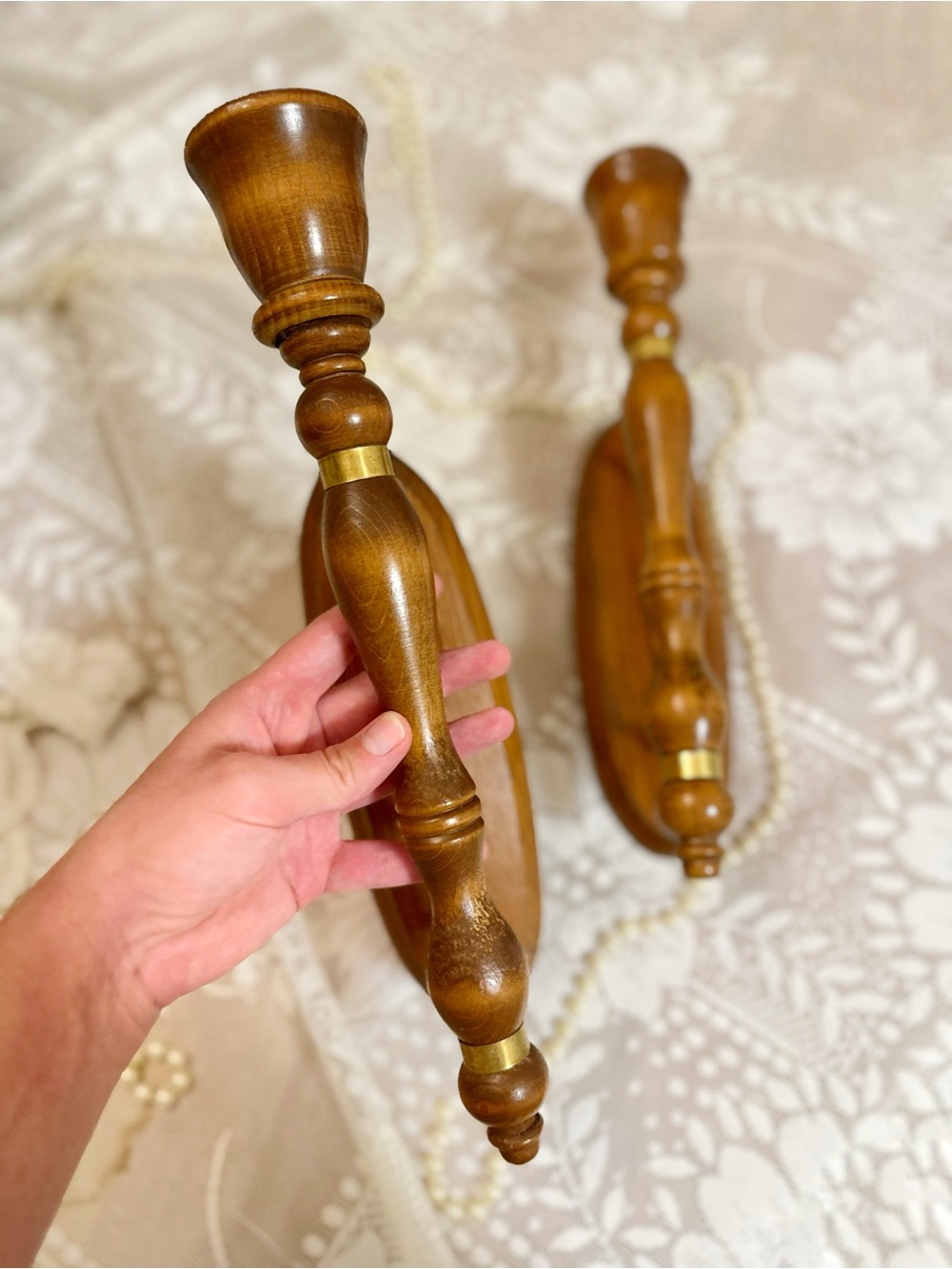 Wooden Wall Sconce Pair in Warm Brown